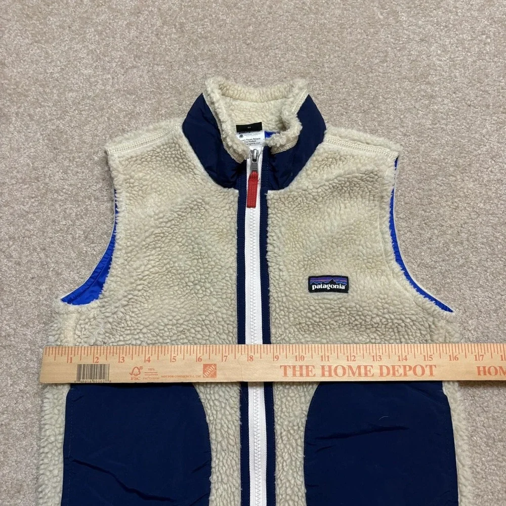 Patagonia Retro X Vest Kids Small White Blue Colorblock Deep Pile Sherpa Fleece